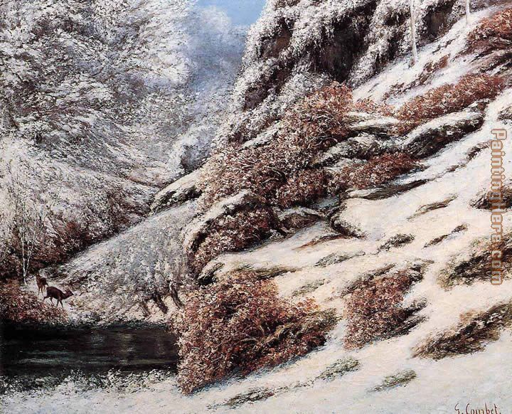 Deer in a Snowy Landscape painting - Gustave Courbet Deer in a Snowy Landscape art painting